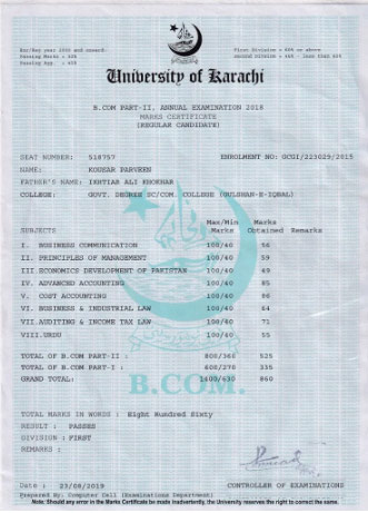 How to Obtain Duplicate Bachelor Marksheet University of karachi